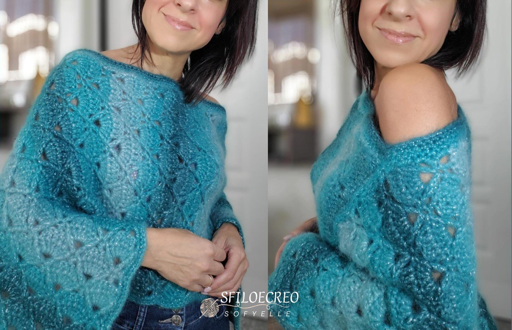 poncho diamante a uncinetto