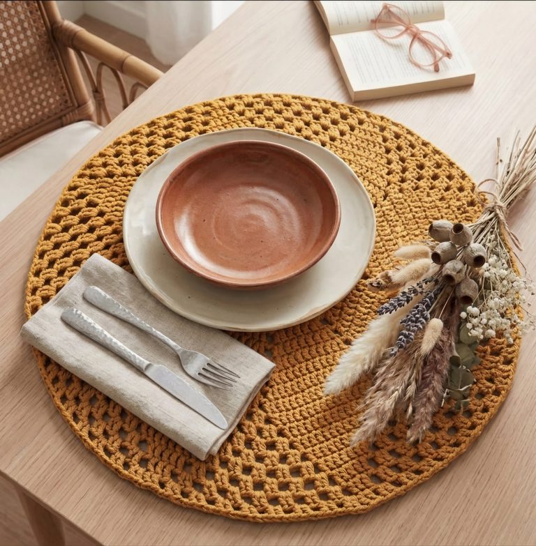 Sottopiatto all’uncinetto “Gocce d’Estate”: elegante, moderno e facilissimo
