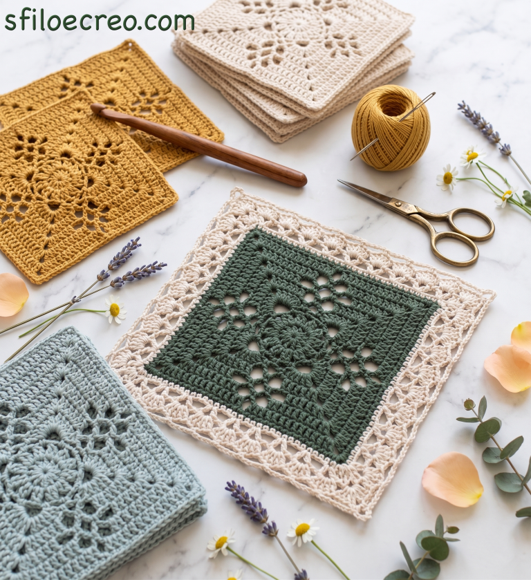 Piastrella Square Crochet Elegante con schema