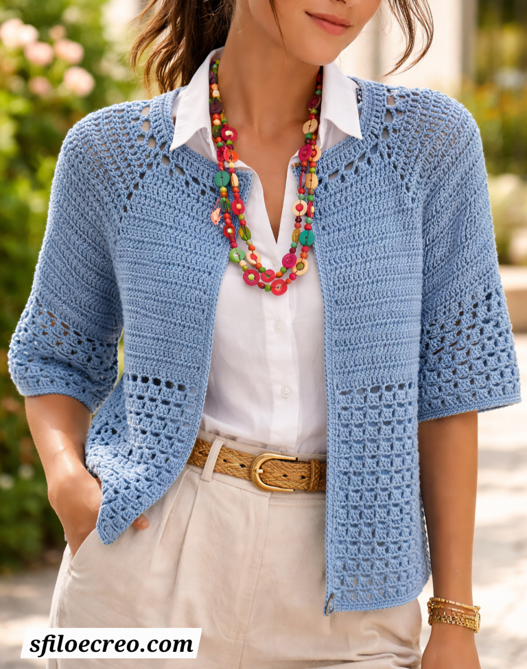 Cardigan Rimini all’uncinetto: eleganza e leggerezza